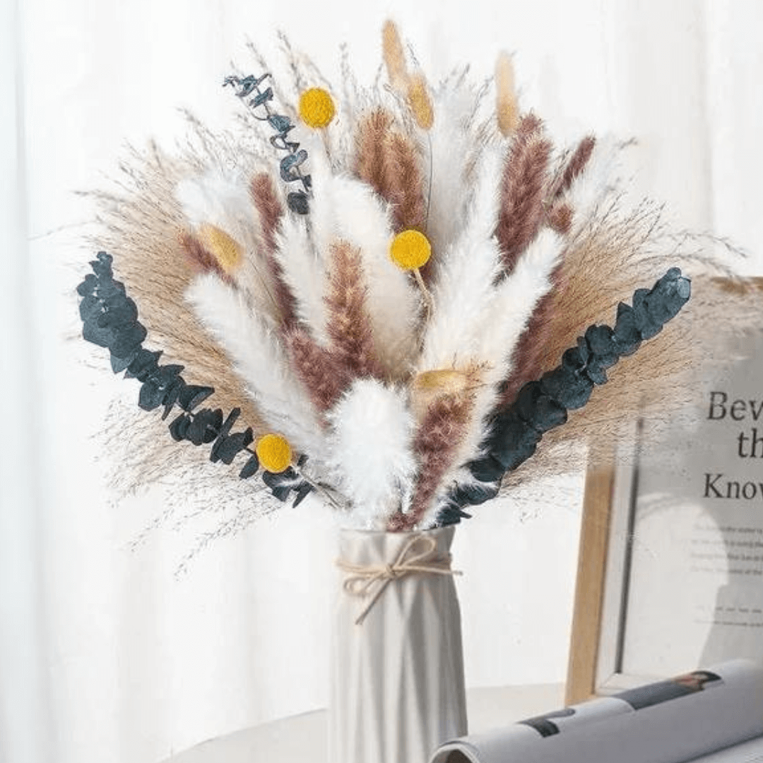 Bouquet de Fleurs Séchées Pampas Vert et Jaune Maison Gaya Herbes de la pampa