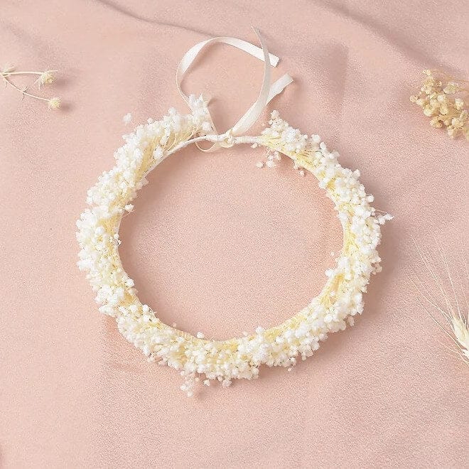 Couronne de Tête Champêtre en Fleurs Séchée Gypsophiles Naturelles 38 cm / Blanc Maison Gaya Couronne de tête