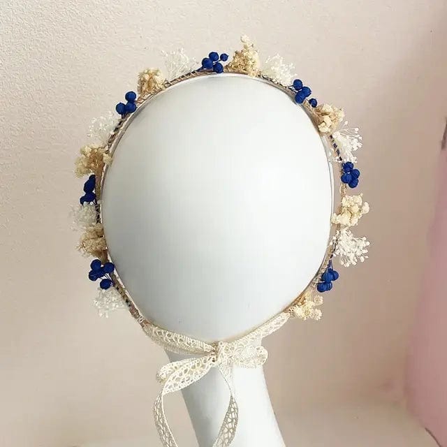 Couronne de Tête en Fleurs Séchées Bleue Maison Gaya Couronne de tête