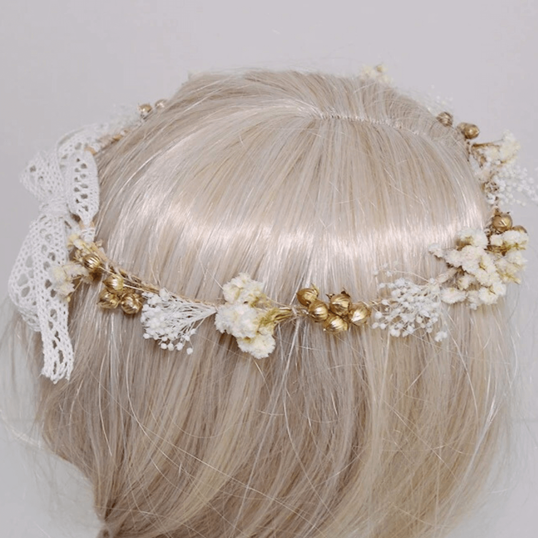 Couronne de Tête en Fleurs Séchées Dorée Maison Gaya Couronne de tête