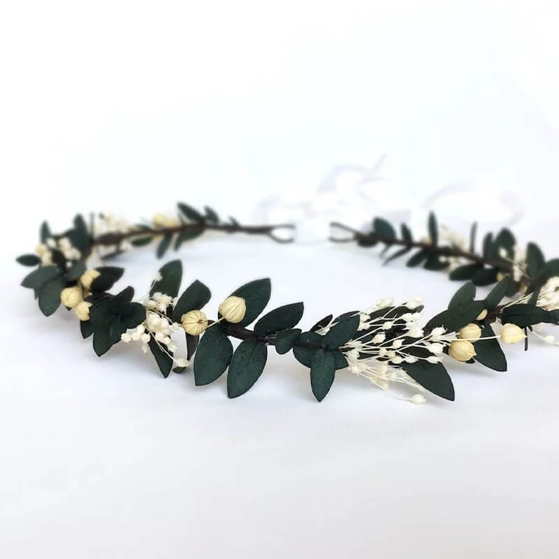 Couronne de Tête en Fleurs Séchées Gypsophile Eucalyptus Maison Gaya Couronne de tête