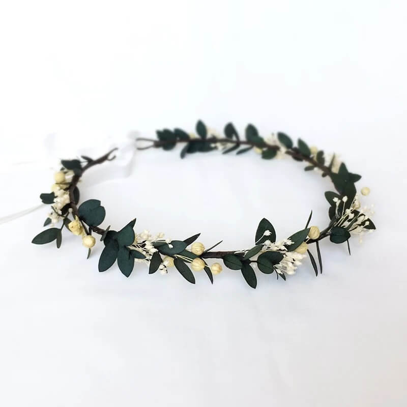 Couronne de Tête en Fleurs Séchées Gypsophile Eucalyptus Maison Gaya Couronne de tête