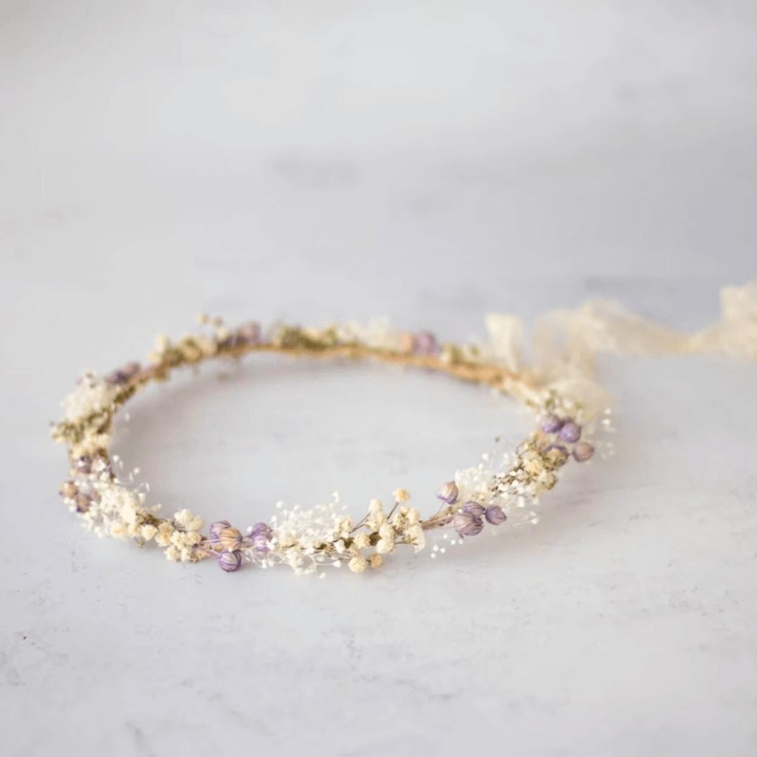 Couronne de Tête en Fleurs Séchées Violette Maison Gaya Couronne de tête