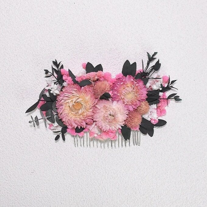 Grand Peigne Fleurs Séchées Roses Maison Gaya Peigne en fleurs séchées