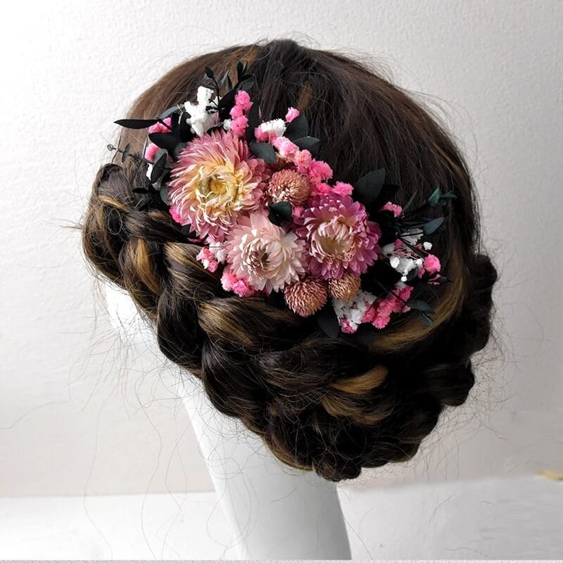 Grand Peigne Fleurs Séchées Roses Maison Gaya Peigne en fleurs séchées