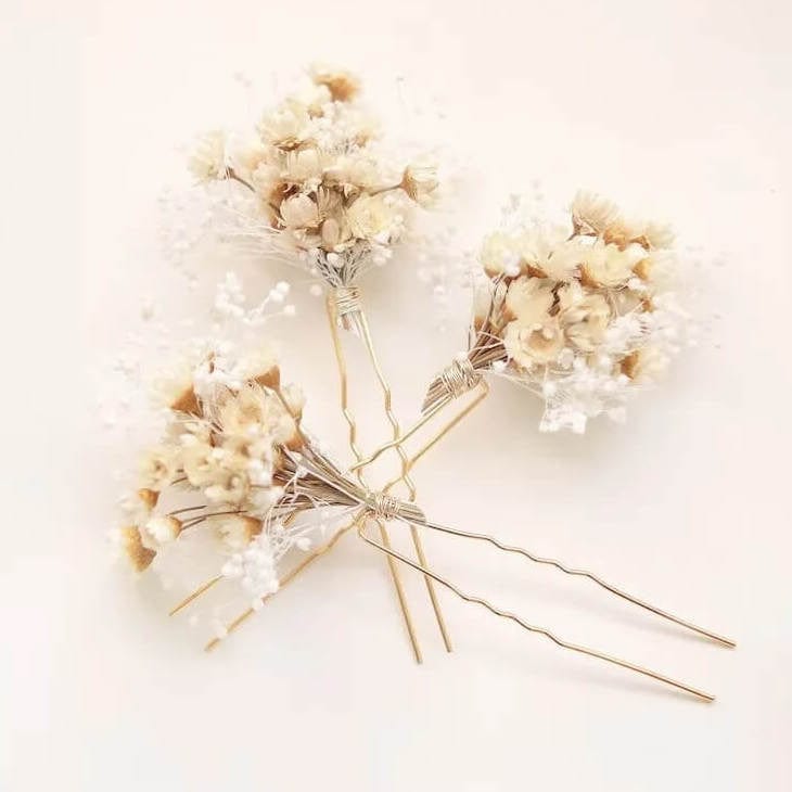 Lot de 3 Épingles en Fleurs Séchées Bohèmes Maison Gaya Épingle en fleurs séchées