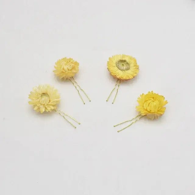 Lot de 4 Épingles en Fleurs Séchées Style Boho Jaune Maison Gaya Épingle en fleurs séchées