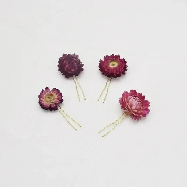 Lot de 4 Épingles en Fleurs Séchées Style Boho Rose Foncé Maison Gaya Épingle en fleurs séchées