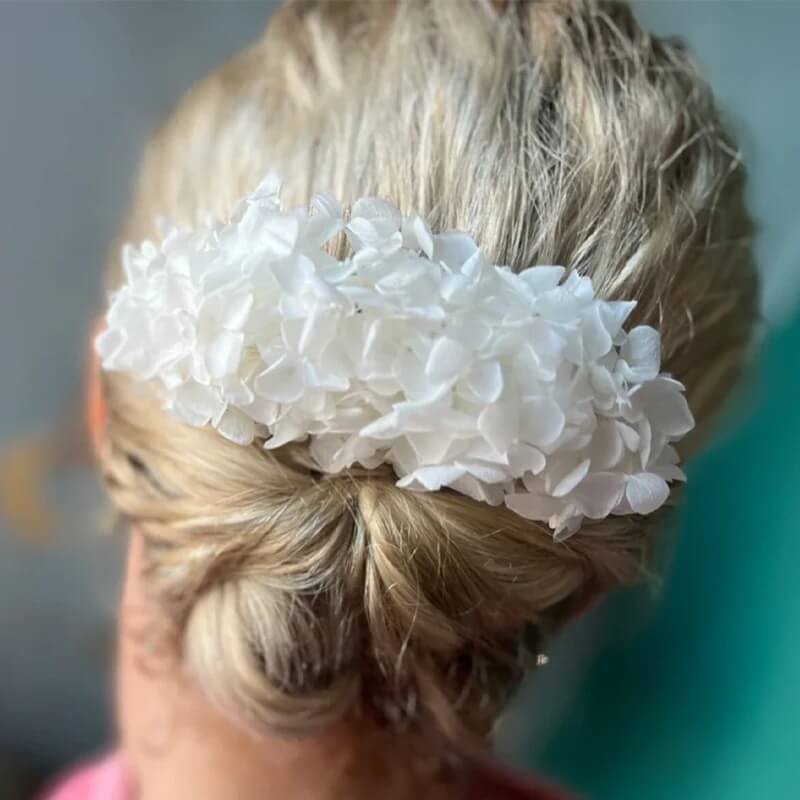 Peigne en Fleurs Blanches Hortensias Stabilisés Maison Gaya Peigne en fleurs séchées