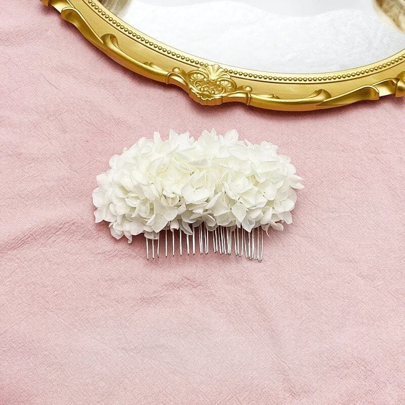 Peigne en Fleurs Blanches Hortensias Stabilisés Maison Gaya Peigne en fleurs séchées