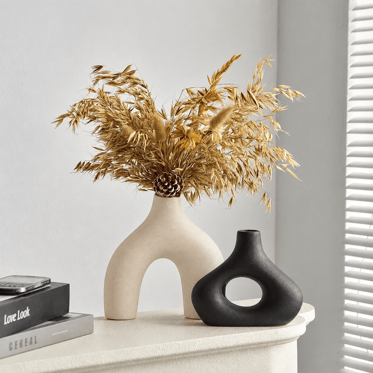 Vase Arche Beige en Céramique Fleurs-Séchées Gaya Vase en céramique
