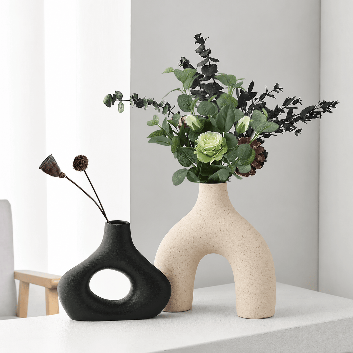 Vase Arche Beige en Céramique Fleurs-Séchées Gaya Vase en céramique