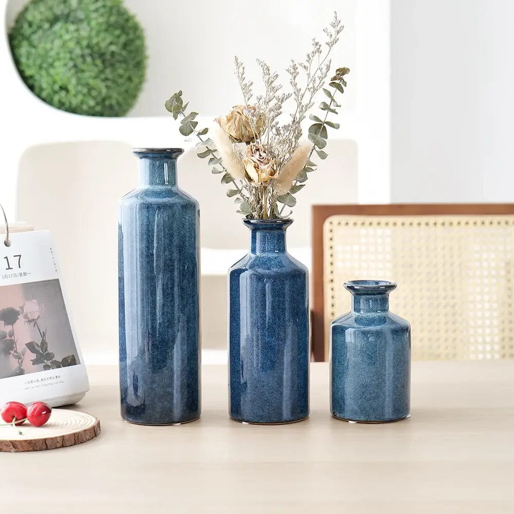 Vase Bleu Moderne Fleurs-Séchées Gaya Vase en céramique