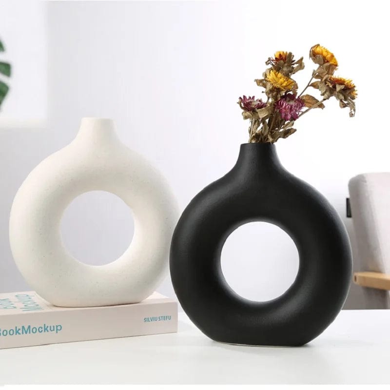 Vase Noir Circulaire Fleurs-Séchées Gaya Vase en céramique