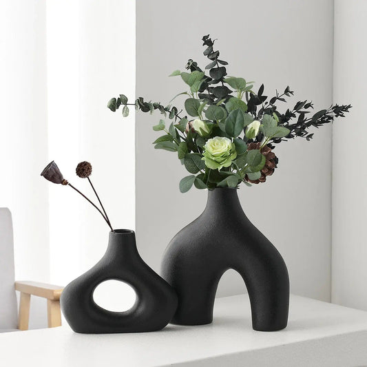 Vase Noir Design Fleurs-Séchées Gaya Vase en céramique