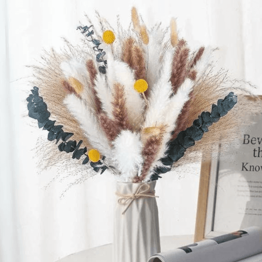 Bouquet de Fleurs Séchées Pampas Vert et Jaune Maison Gaya Herbes de la pampa