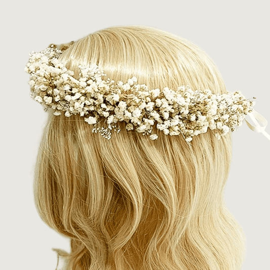 Couronne de Tête Champêtre en Fleurs Séchée Gypsophiles Naturelles Maison Gaya Couronne de tête
