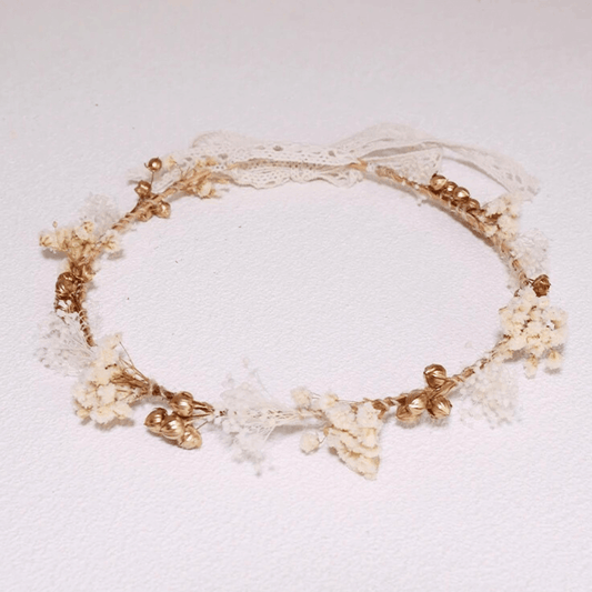 Couronne de Tête en Fleurs Séchées Dorée Maison Gaya Couronne de tête