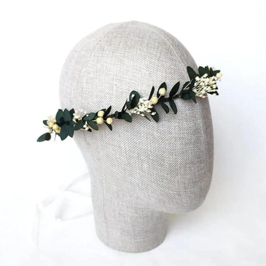 Couronne de Tête en Fleurs Séchées Gypsophile Eucalyptus Maison Gaya Couronne de tête