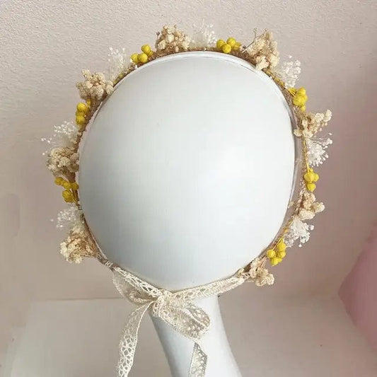 Couronne de Tête en Fleurs Séchées Jaune Maison Gaya Couronne de tête