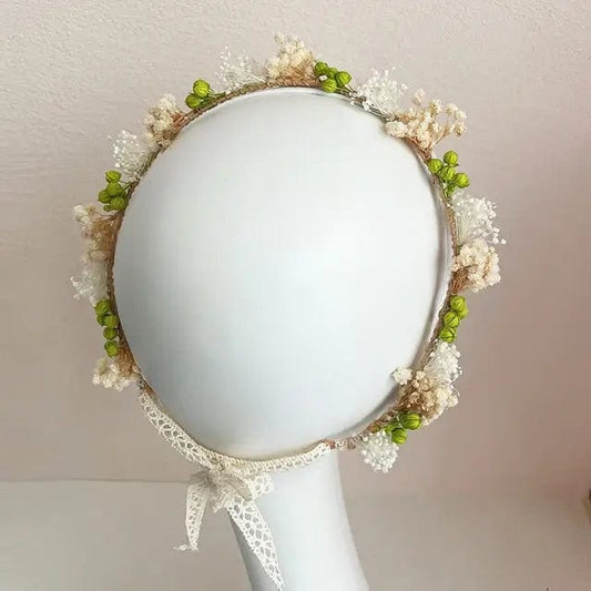 Couronne de Tête en Fleurs Séchées Verte Maison Gaya Couronne de tête