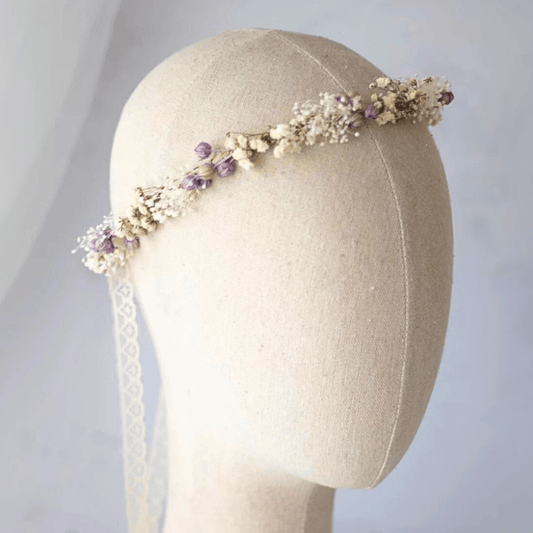Couronne de Tête en Fleurs Séchées Violette Maison Gaya Couronne de tête