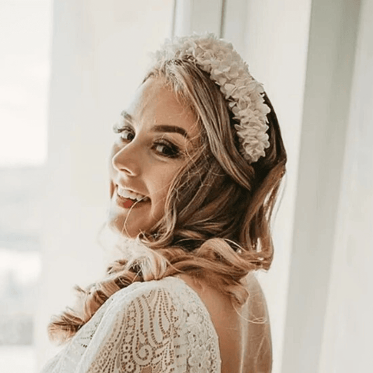 Couronne de Tête Mariage Blanche en Hortensias Stabilisés Maison Gaya Couronne de tête