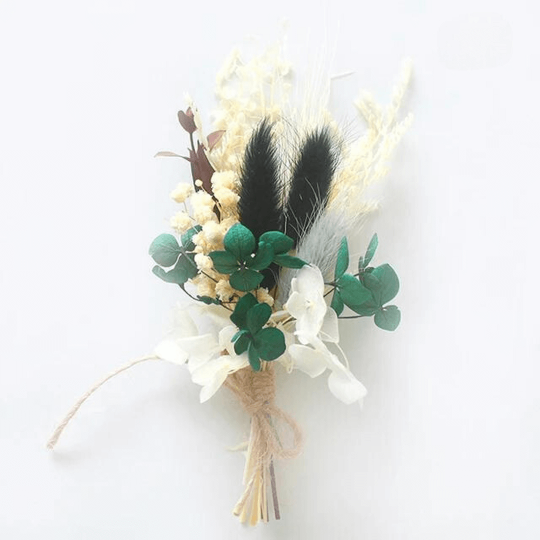 Lot De 6 Mini Bouquets De Fleurs Séchées Blanches Avec Plumes - 15 Cm - Décoration Mariage, Maison, Cadeau
