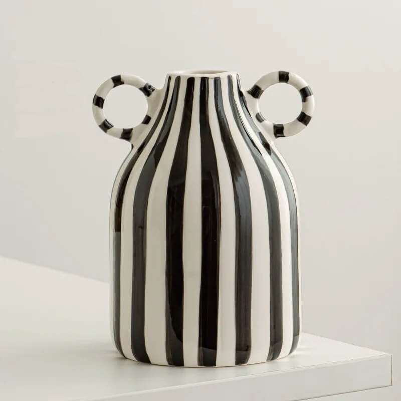 Vase Contemporain Coloré Rayé Noir Maison Gaya Vase en céramique