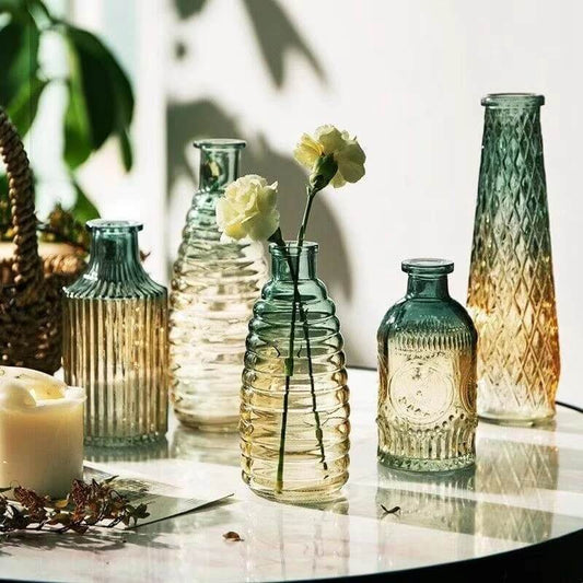 Vases vntage, Ensemble de 2, Verre à motf crosé transparent Vases vntage, Ensemble de 2, Verre à motf crosé transparent